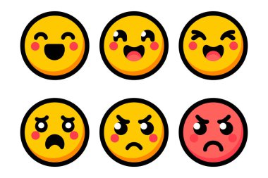 Renkli düz emoji simgeleri. Vektör illüstrasyonu