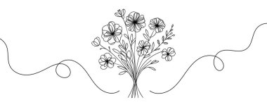 Çiçekler tek sıra halinde çizilmiş. Vektör illüstrasyonu.