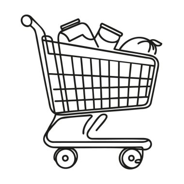 Bir sıra alışveriş arabası. Vektör illüstrasyonu.