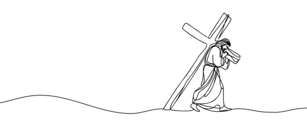 Rysunek Jezusa Chrystusa Niosącego Krzyż Narysowany Ciągłą Linią Ilustracja Wektora Wektor Stockowy