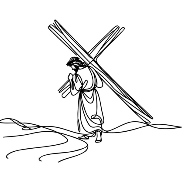 Rysunek Jezusa Chrystusa Niosącego Krzyż Narysowany Ciągłą Linią Ilustracja Wektora Wektory Stockowe bez tantiem