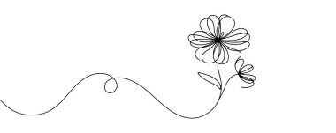 Çiçek sürekli bir çizgi olarak çizilir. Vektör illüstrasyonu