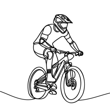 Bisikletli bir adamın çizdiği bir çizgi. Vektör illüstrasyonu.