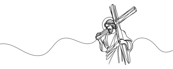 Rysunek Jezusa Chrystusa Niosącego Krzyż Narysowany Ciągłą Linią Ilustracja Wektora Grafika Wektorowa