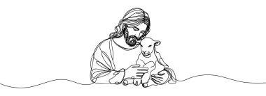 İsa 'nın kollarında bir kuzuyu tutarken durmaksızın çizdiği.