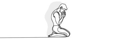 Sürekli bir çizgi çeken bir adam dizlerinin üstüne çöküp dua ediyor..