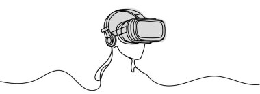 Sanal gerçeklik gözlüğü takan adam. Aralıksız bir çizgi