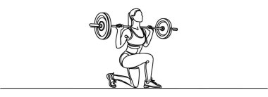 Spor salonunda halterli genç bir kızın tek sıra çizimi.