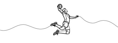 Aralıksız bir çizgi, genç profesyonel bir voleybol oyuncusunu sahada topa hizmet ederken resmediyor.