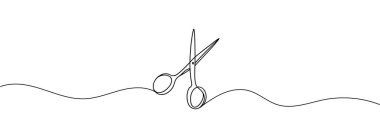 Beyaz arkaplanda tek bir çizgi olan sürekli makas.