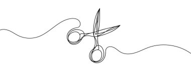 Beyaz arkaplanda tek bir çizgi olan sürekli makas.