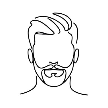 Sürekli bir insan portresi çizimi. Saç stili. Modaya uygun erkek tarzı.