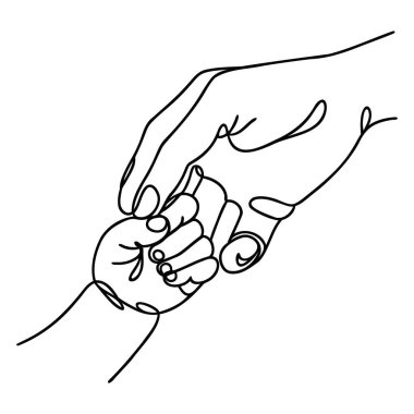 Devamlı bir çizgi çizen çocuğun eli ve babasının eli. Babalar günün kutlu olsun..