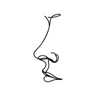 Tek çizgi çizen surat. Modern minimalizm sanatı, estetik yapı. Minimalist tarzda soyut kadın portresi. Devamlı çizgi vektör illüstrasyonu.