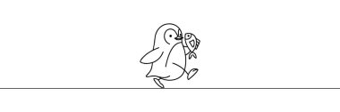 Penguen sürekli bir çizgiyle çizilir. Vektör illüstrasyonu.