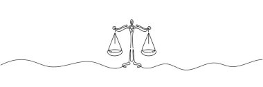 Sağlam bir çizgi hukukun dengesini ve adaletin kapsamını belirler. Terazi gibi ince bir ikon. Vektör illüstrasyonu.