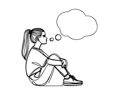 Devamlı bir çizgi çizen kız düşünüyor.