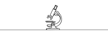 Mikroskop aralıksız tek bir çizgiyle çizilmiş. Vektör illüstrasyonu.