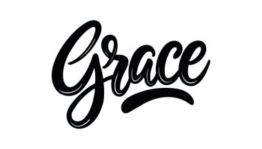Elle çizilmiş kelime Grace. Tebrik alıntısı. Mürekkep illüstrasyon. Modern fırça kaligrafisi. Beyaz arka planda yalıtılmış