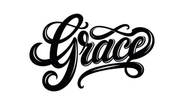 Elle çizilmiş kelime Grace. Tebrik alıntısı. Mürekkep illüstrasyon. Modern fırça kaligrafisi. Beyaz arka planda yalıtılmış