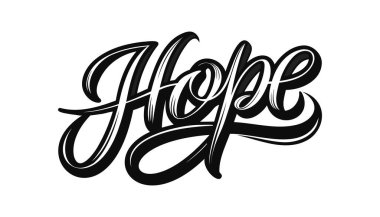 Beyaz arka planda izole edilmiş umarım tipografik harfler vardır. El yazısı..