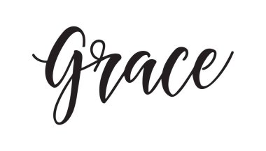Elle çizilmiş kelime Grace. Tebrik alıntısı. Mürekkep illüstrasyon. Modern fırça kaligrafisi. Beyaz arka planda yalıtılmış.