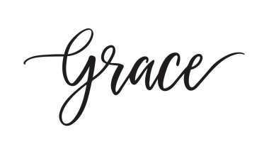 Elle çizilmiş kelime Grace. Tebrik alıntısı. Mürekkep illüstrasyon. Modern fırça kaligrafisi. Beyaz arka planda yalıtılmış.