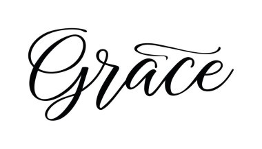 Elle çizilmiş kelime Grace. Tebrik alıntısı. Mürekkep illüstrasyon. Modern fırça kaligrafisi. Beyaz arka planda yalıtılmış.