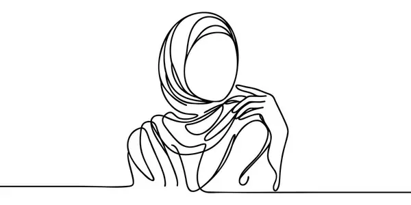 Una Línea Sólida Representa Una Mujer Hiyab — Archivo Imágenes Vectoriales