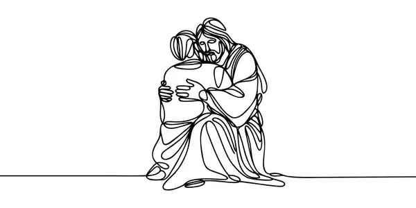 Jedna Ciągła Linia Rysuje Jezusa Przytulającego Grzesznika Wektory Stockowe bez tantiem