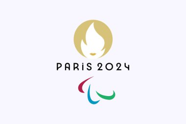 2024 Olimpiyat Oyunlarının resmi sembolü. Paris 2024 Yaz Olimpiyatları 'nın resmi logosu. İşaretli arkaplanda vektör logosu izole edildi.