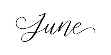 June - Beyaz bir arkaplanda el yazması yazı. Vektör illüstrasyonu