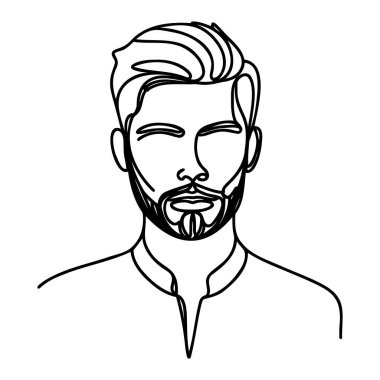 Sürekli bir çizgi, insanın yüzünün çizimi, moda minimalist konsepti, vektör illüstrasyonu
