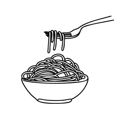 Lezzetli İtalyan spagetti restoranının ambleminin sürekli çizimi. İtalya fast food eriştesi logoti şablon konsepti