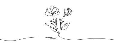 Çiçek sürekli bir çizgi olarak çizilir. Vektör illüstrasyonu