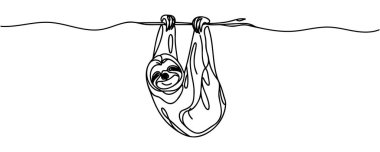 Logo kimliği için ağaç dalında uyuyan sevimli, tapılası bir tembel hayvan çizimi. Hayvanat bahçesi ikonu için sevimli memeli maskotu kavramı.