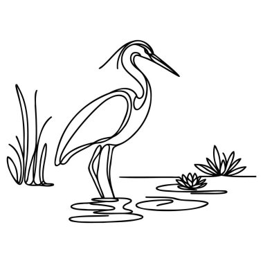 Güzel balıkçıl kuşunun sürekli çizimi logo, bayrak ve arka plan minimalist tasarımı için en iyi kullanım alanı..