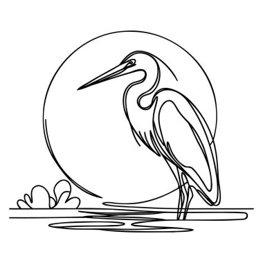 Güzel balıkçıl kuşunun sürekli çizimi logo, bayrak ve arka plan minimalist tasarımı için en iyi kullanım alanı..