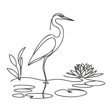 Güzel balıkçıl kuşunun sürekli çizimi logo, bayrak ve arka plan minimalist tasarımı için en iyi kullanım alanı..