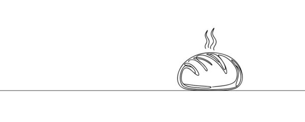 Один сплошной рисунок длинного хлеба из буханки. Для логотипа хорош простой эскиз черной линии французского багета, концепции пекарни и кафе. Векторная иллюстрация.