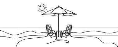 Plaj şemsiyesi ve iki sandalye aralıksız çizim yapıyor..