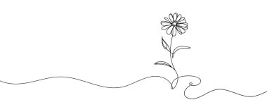 Çiçek sürekli bir çizgi olarak çizilir. Vektör illüstrasyonu