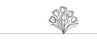 Lale çizmeye devam et. Bahar konsepti Tek çizgi çizimi tasarım vektör çizimi