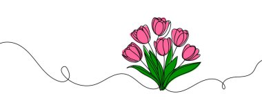 Lale çizmeye devam et. Bahar konsepti Tek çizgi çizimi tasarım vektör çizimi