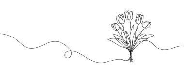 Lale çizmeye devam et. Bahar konsepti Tek çizgi çizimi tasarım vektör çizimi