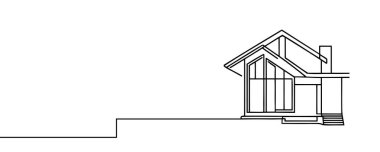 Modern ev beyaz arka planda izole edilmiş, sürekli çizim tarzında. Vektör illüstrasyonu