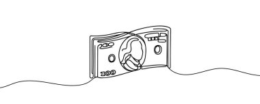 Devamlı bir çizgi dolar kağıdı çiziyor. Ülke para birimi konsepti. Tek çizgi çizimi grafik vektör çizimi