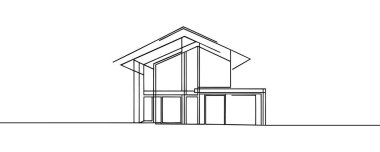 Modern ev beyaz arka planda izole edilmiş, sürekli çizim tarzında. Vektör illüstrasyonu