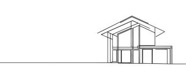 Modern ev beyaz arka planda izole edilmiş, sürekli çizim tarzında. Vektör illüstrasyonu