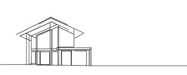 Modern ev beyaz arka planda izole edilmiş, sürekli çizim tarzında. Vektör illüstrasyonu